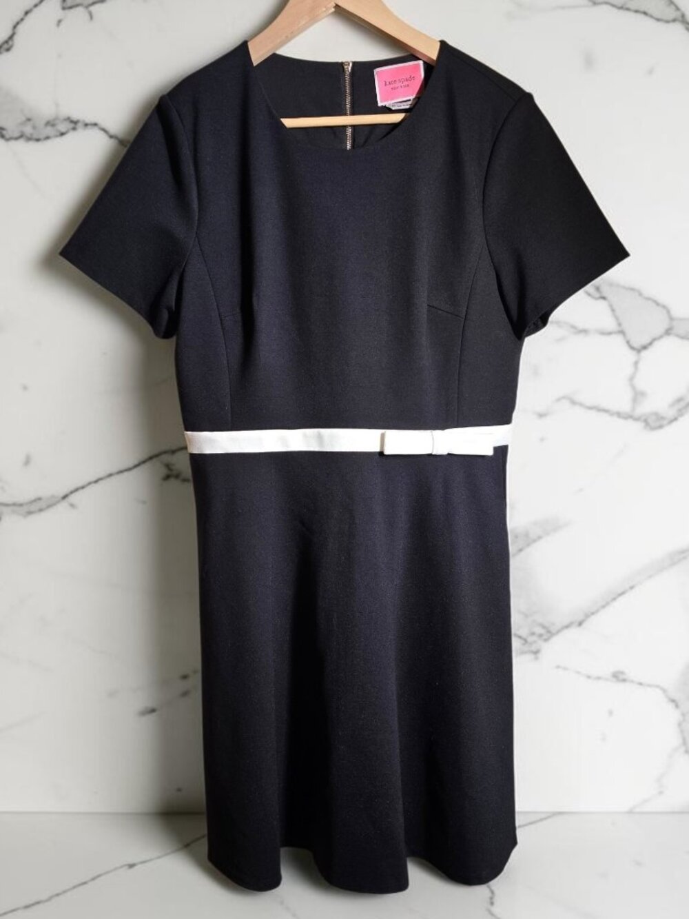 NWT Kate Spade Bow Waist Ponte Black & Cream Dress Size 10